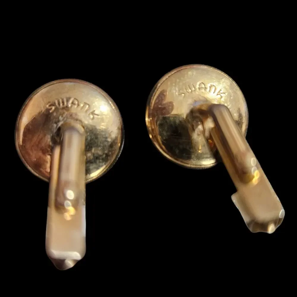Swank Gold Tone Black Onyx Style Rhinestone Center Cufflinks Vintage